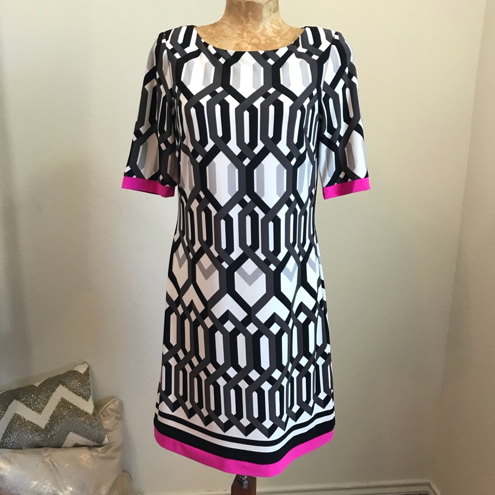 Eliza J. Geometric Print Shift Dress Sz 6 Career
